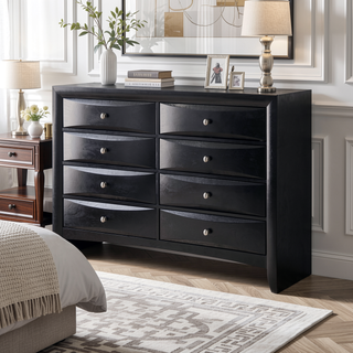 Sunvega Ireland Black Finish Dresser with Eight Spacious Drawers and Nickel Pull Knobs