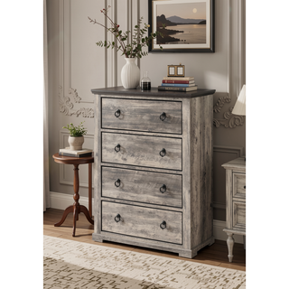 Sunvega Contemporary Rustic Gray Two-Tone Finish Nightstand with Two Drawers and Metal Knobs