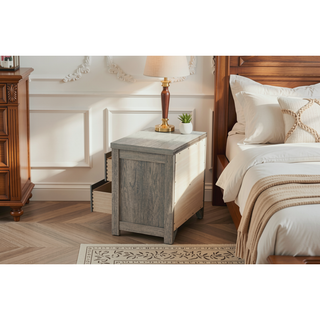 Sunvega Light Gray Oak Wood Nightstand with Dimensions 24 x 17 x 25 Inches