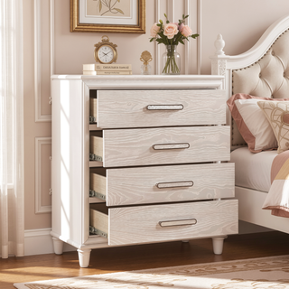 Sunvega Modern Glam Nightstand with USB Ports and Embossed Drawers Bedroom Cabinet