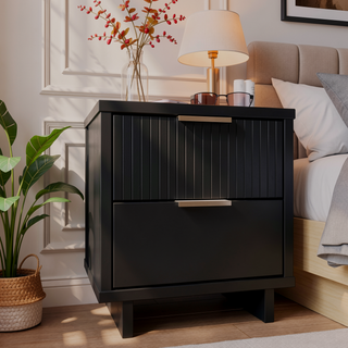 Sunvega Modern Glam Nightstand with Gold Steel Handles and Solid Wood Drawers