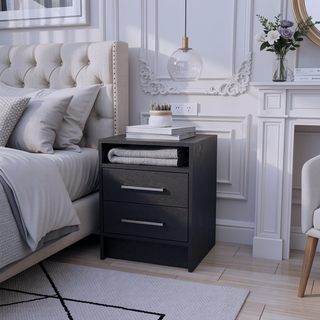 Sunvega Melamine Nightstand with Two Large Drawers and Open Shelf for Bedroom
