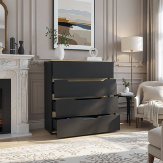 Sunvega White and Light Oak Four-Drawer Dresser with Superior Top