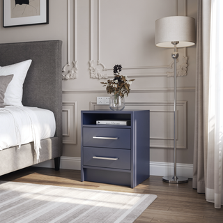 Sunvega Modern Kronos Blue Nightstand with 2 Spacious Drawers and Open Shelf