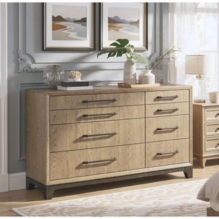 Sunvega Caramel and Cocoa 8-Drawer Dresser with Black Feet and Metal Pulls