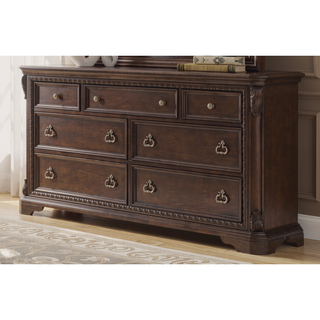 Sunvega Mahogany Finish 7 Drawer Dresser with Custom Hardware and Ash Veneers
