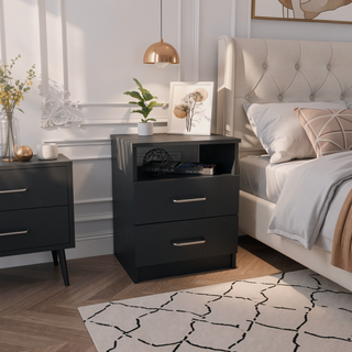 Sunvega Nightstand with Two Drawers and Shelf for Bedroom or Living Room End Table