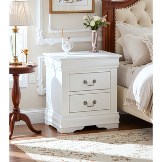 Sunvega Transitional Style Solid Wood Nightstand with Antique Brass Hanging Pulls