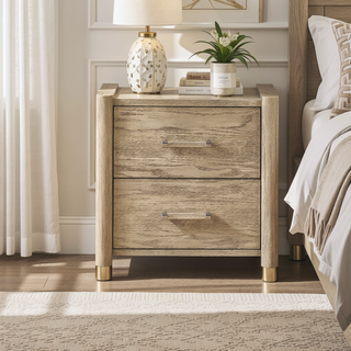 Sunvega Sarai Brown Nightstand with Spacious Drawers and Acrylic Handles