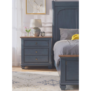 Sunvega 3-Drawer Nightstand with Corduroy Blue Finish and Antique Pewter Hardware