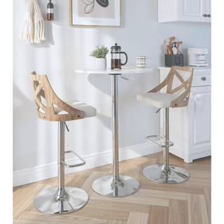 Sunvega Elia Contemporary Adjustable Bar Table with Wooden Top and Metal Base