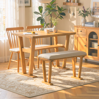 Sunvega Modern Farmhouse Solid Wood Expandable Dining Table with Storage