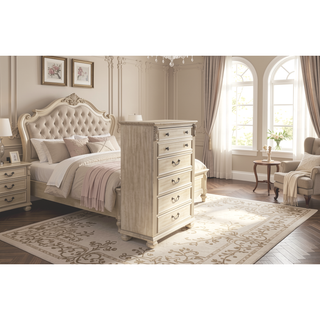 Sunvega Antique Silver Traditional Style 5-Drawer Chest for Bedroom Storage Furniture