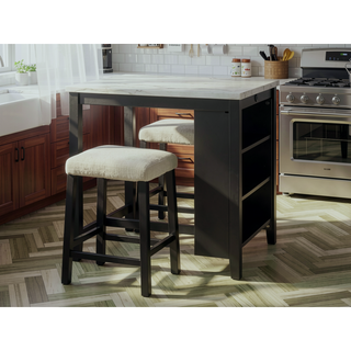 Sunvega Black Dining Table with Side Storage Shelves and Boucle Fabric Stools