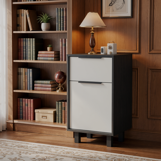 Sunvega Smokey Oak and White 1-Drawer Nightstand with Cabinet and Four Legs