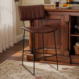 Sunvega Mid-Century Modern Bar Stool with Channel Back and Shaped Seat