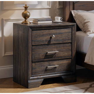 Sunvega Dark Gray Finish 3 Drawers Nightstand with Smooth Metal Glides