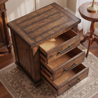 Sunvega Reclaimed Pine Wood Nightstand with Three Drawers and Antiqued Zinc Pulls
