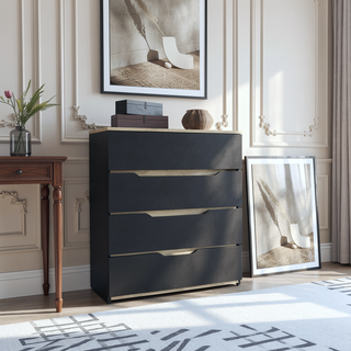 Sunvega Superior Top Four Spacious Drawers Dresser in Black Wengue Light Oak Finish