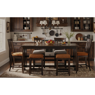 Sunvega Dark Brown Finished Drop Leaf Table with 4 Stools Space Saver