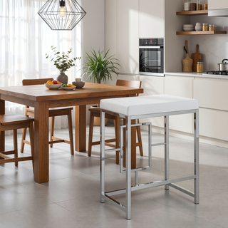 Sunvega Modern Silver Metal and White Five-Piece Counter Height Dining Set