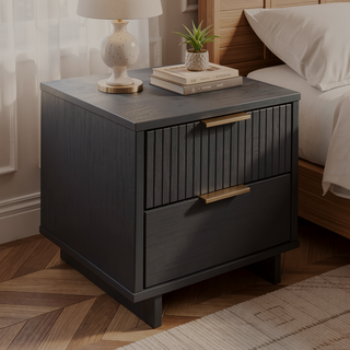 Sunvega Modern Glam Nightstand with Gold Steel Handles and Solid Wood Drawers