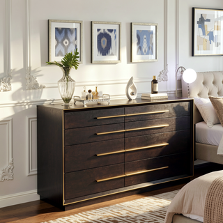 Sunvega Modern Retro Smoked Peppercorn Eight-Drawer Dresser with Ample Storage