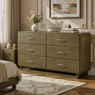 Sunvega Modern Six-Drawer Dresser with Nutmeg Wood Finish and Matte Nickel Hardware