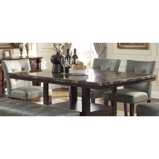 Sunvega Contemporary Brown Faux Marble Rectangular Dining Table with Storage Shelves