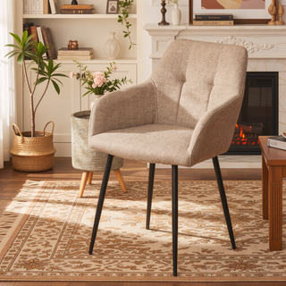 Sunvega Modern Beige Upholstered Dining Chairs with Wide Seat and Backrest
