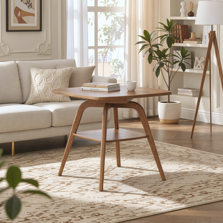 Sunvega Modern Walnut Finish Dining Table with Storage Shelf for Gatherings