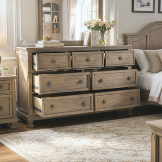 Sunvega Antique Brown Finish Nightstand with Hidden Drawer and Bun Feet