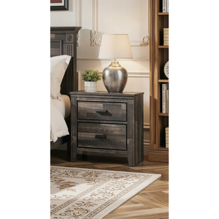 Sunvega Contemporary Brown Mix Finish Nightstand with Two Storage Drawers and Black Metal Pull