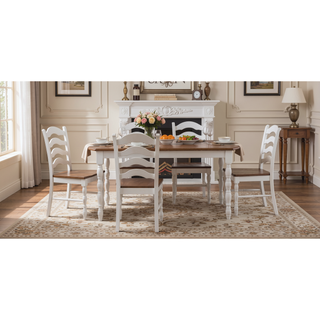 Sunvega Contemporary White and Oak Square Dining Table with 4 Ladder Back Chairs