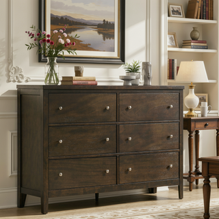 Sunvega Dark Cocoa Six-Drawer Dresser Cabinet with Brushed Nickel Hardware