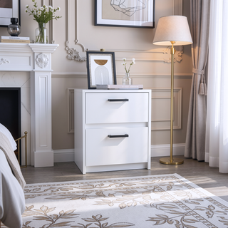 Sunvega Black Nightstand with Two Drawers and Metal Handles for Bedroom