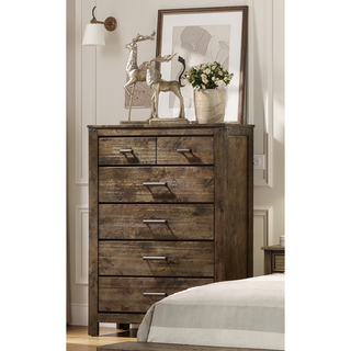Sunvega Rustic Brown Two Drawer Nightstand with Sleek Metal Handles for Bedroom