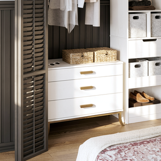 Sunvega Off-White Dresser with Gold Oval Handles and Three Tiered Storage Drawers