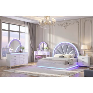 Sunvega Milky White 6 Drawer LED Dresser with Jewelry Tray for Bedroom