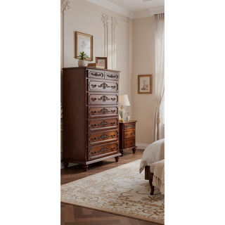 Sunvega Cappuccino Night Stand with Carved Trim and Nickle Hardware