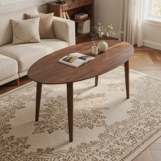 Sunvega Mid Century Modern Solid Wood Walnut Oval Dining Table for Kitchen