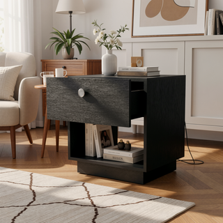 Sunvega White 1-Drawer Nightstand with Large Storage Shelf and Smooth Glide
