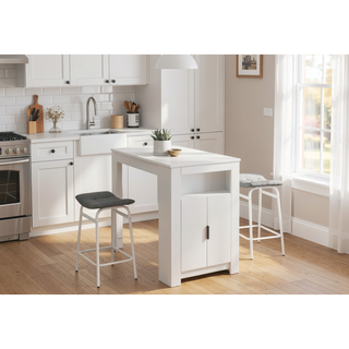 Sunvega 48" Rectangular White Laminate Counter Height Dining Table with Storage