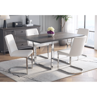 Sunvega Modern Dining Table with Grey Laminate Top and Chrome Metal Legs