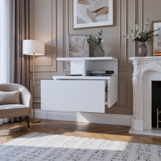 Sunvega Floating Nightstand with 2-Tier Shelf and Spacious Drawer for Easy Storage