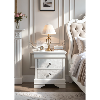 Sunvega Blaze Modern White Wood Nightstand with Two Drawers and Textured Finish