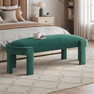 Sunvega Green Velvet Upholstered Bench with Foam Cushioned Seat and Durable Plywood Frame