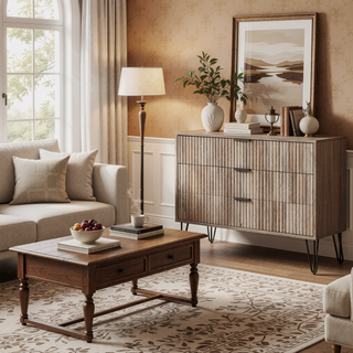 Sunvega Modern Glam Dresser with Gold Metal Handles and Splayed Legs for Bedroom