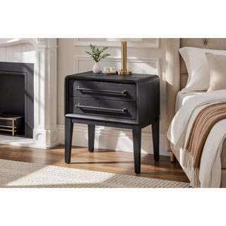 Sunvega Peppercorn Elm Veneer Nightstand with Two Smooth Drawers for Bedroom