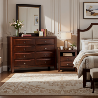 Sunvega Lucille Black Nightstand with Spacious Drawers and Chambered Fronts